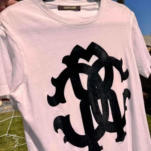 Roberto Cavalli Logo Monogram T-Shirt in White - Picture 2 of 6